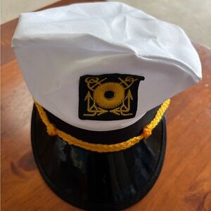 White Captain Hat with Gold Embroidered Patch